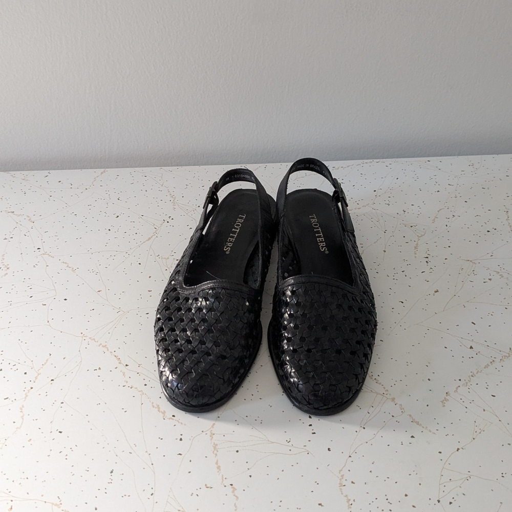 Trotters Black Woven Slingback Flats